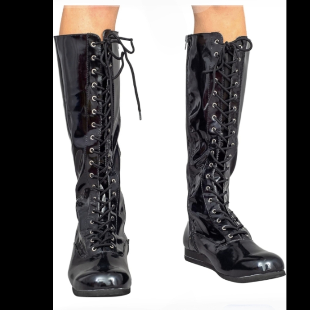 Vinyl Superhero & Pro Wrestling Boots | Lace-Up & Zipper Closure  Size 14